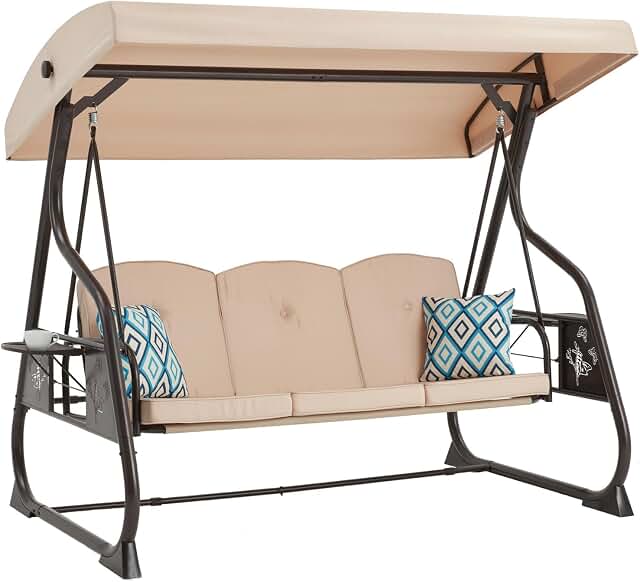 3-Seat Patio Porch Swing with Canopy and Stand