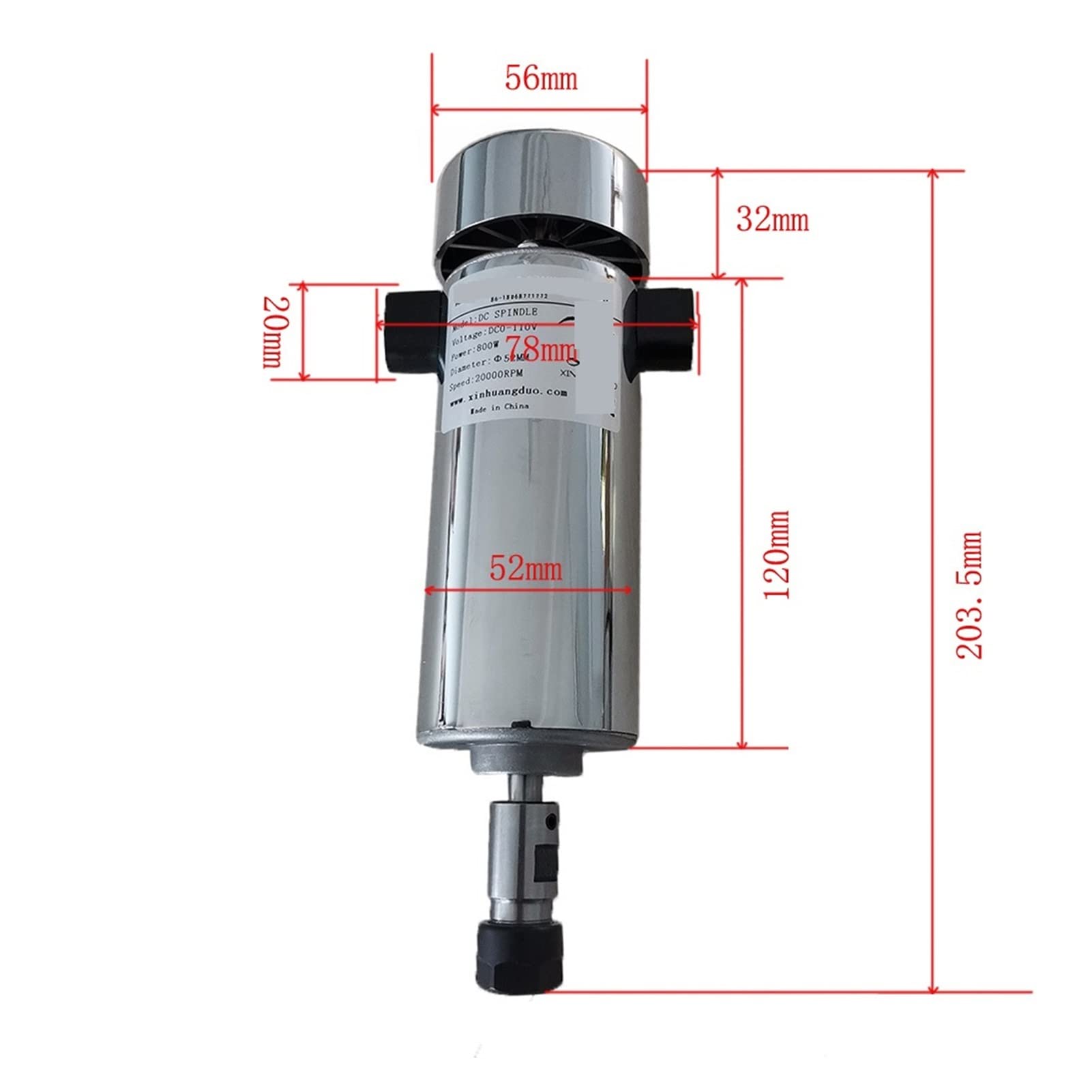 Silnik Wrzeciona, Wrzeciono o chłodzonym powietrzu 800 W ER11 ER16 CNC Silnik wrzeciona + 5 2 mm Zaciski 0. 8kW DC 0-110V 20000 rpm COLLET Chuck do grawerowania(ER11)