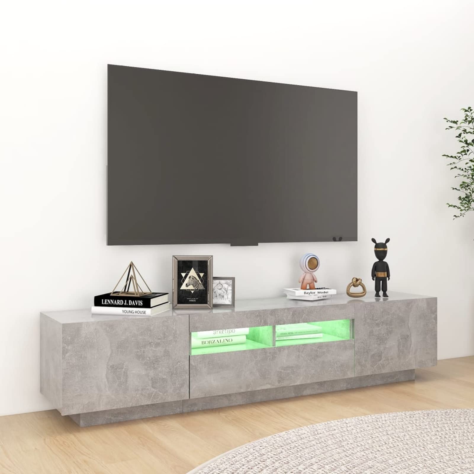 Chusui Stolik pod telewizor ze światłami LED, stół telewizyjny, stolik telewizyjny, stół telewizyjny, meble do salonu, meble do salonu, betonowy szary 180x35x40 cm