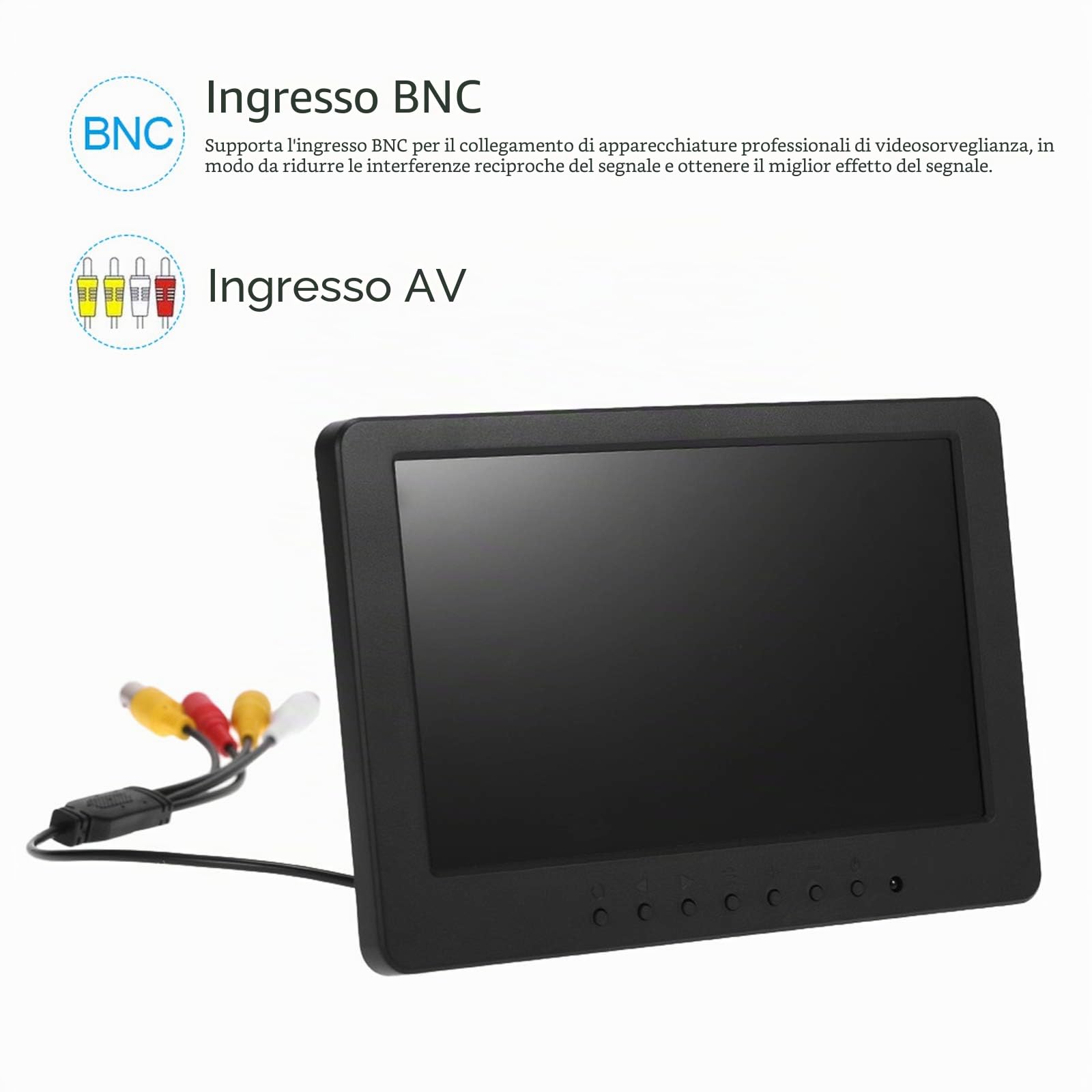 docooler Monitor 7 Pollici per Telecamera TFT LCD 16: 9 1024 x 600 BNC AV Video Audio per la Sicurezza PC VCD Dvd Spina EU