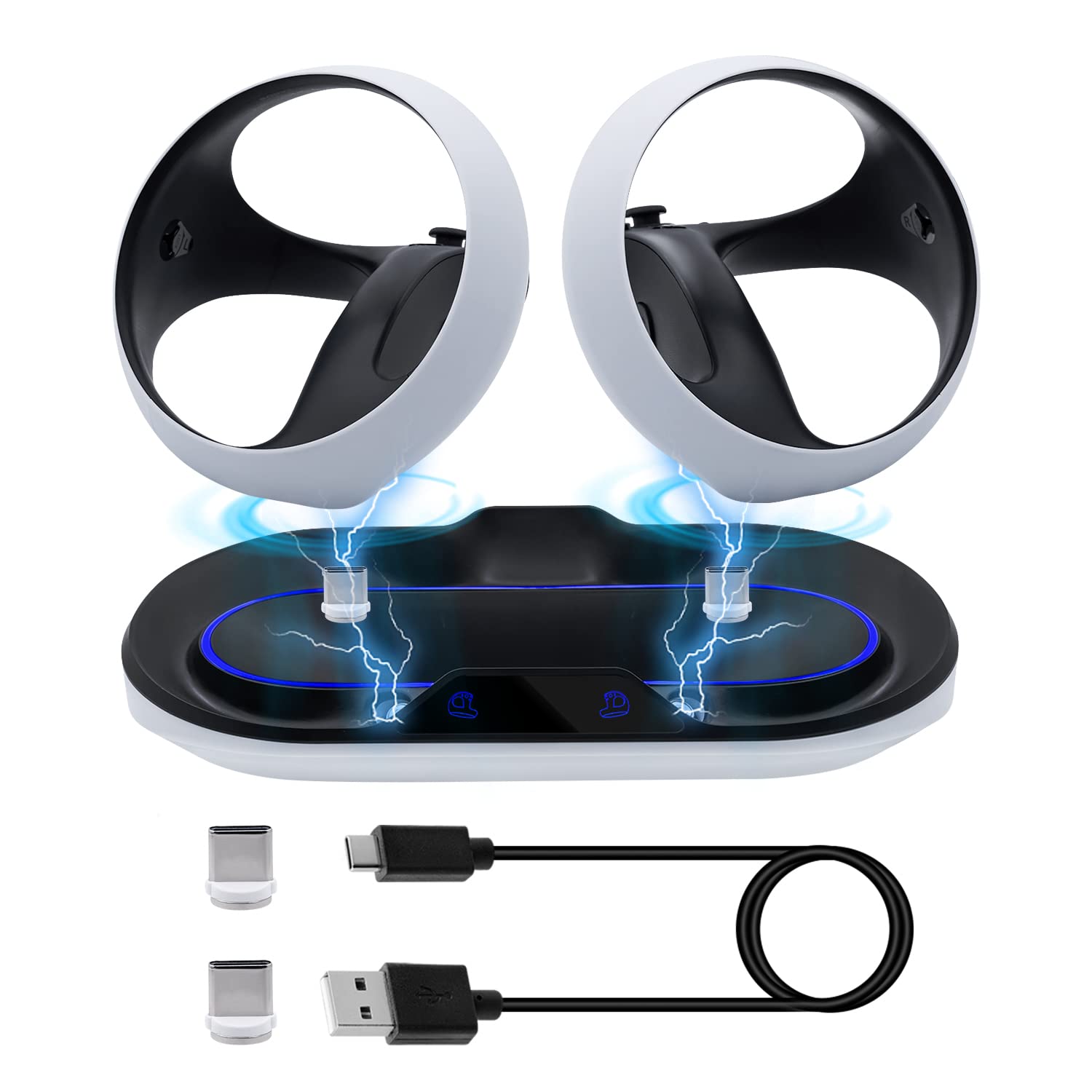Mcbazel PS VR2 Stazione di Ricarica Indicatore LED Antiscivolo Caricatore a Doppio Controller Dock di Ricarica Magnetico di Tipo C con Porta di Trasmissione Dati USB per Controller PS VR2 - Nero