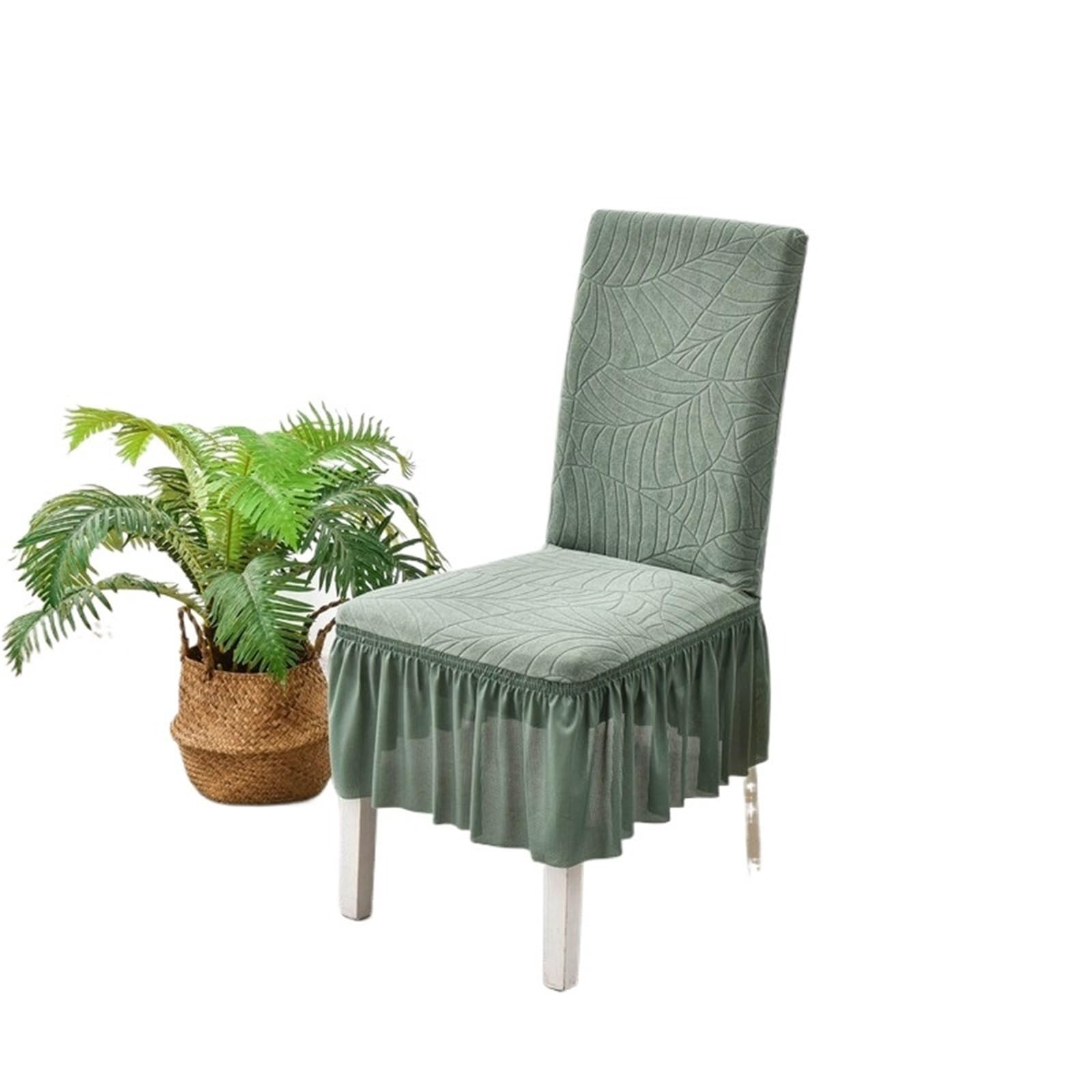 Stuhlhussen 6 Stück Jacquard-Stuhlhussen mit Rock, elastisch, einfarbig, Stuhlhussen for Zuhause, Wohnzimmer, Hotel(Green)
