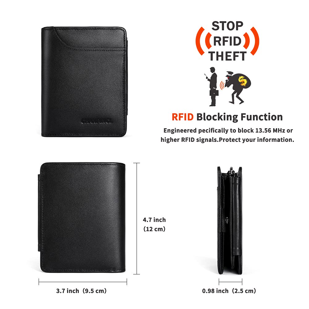 CHANPINCL Mens Genuine Leather Zipper Wallet anti-theft brush Large Capacity Double Fold Multi-card Leather Wallets for Men and coin purse?black 03?…