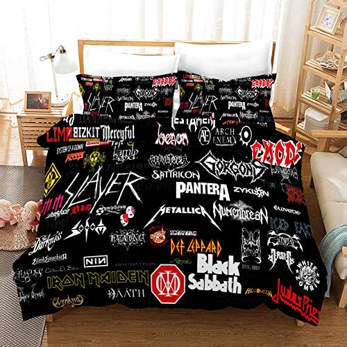 Punk Parure de lit pour enfant, parure de lit pour adolescent,style rock,220x240cm,taie d'oreiller,housse de couette en microfibre avec fermeture éclair 2 pièces Cover