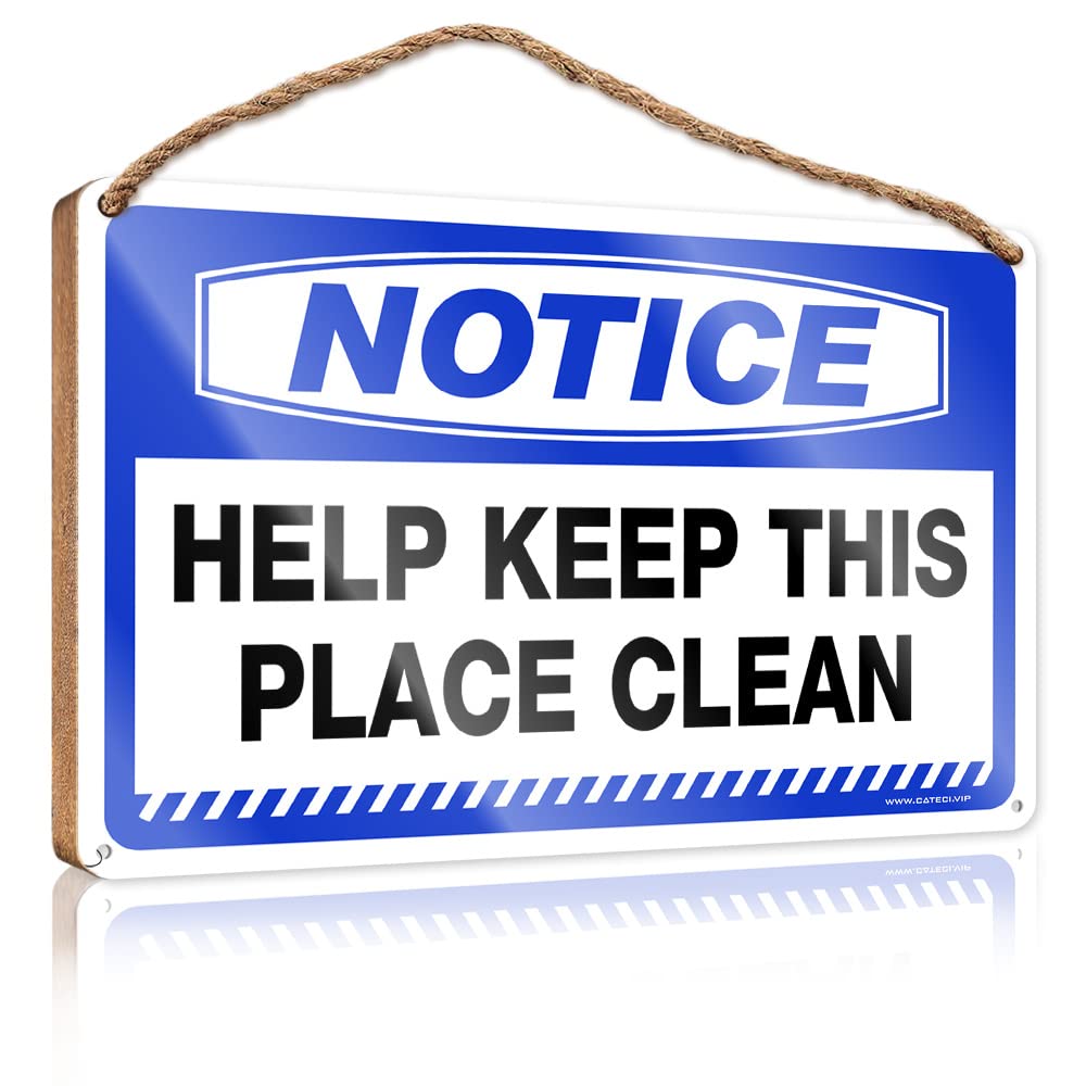 DTHA Door Hanging Sign Notice Help Keep This Place Clean Wooden Sign Pool Decor Hanging Decor Sign(23X35CM)