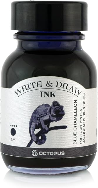 Octopus Write and Draw Ink 425 Blue Chameleon, wodoodporny atrament do pisania i rysowania, tusz do kaligrafii, odporny na działanie światła, tusz do rysowania, niebieski, 50 ml