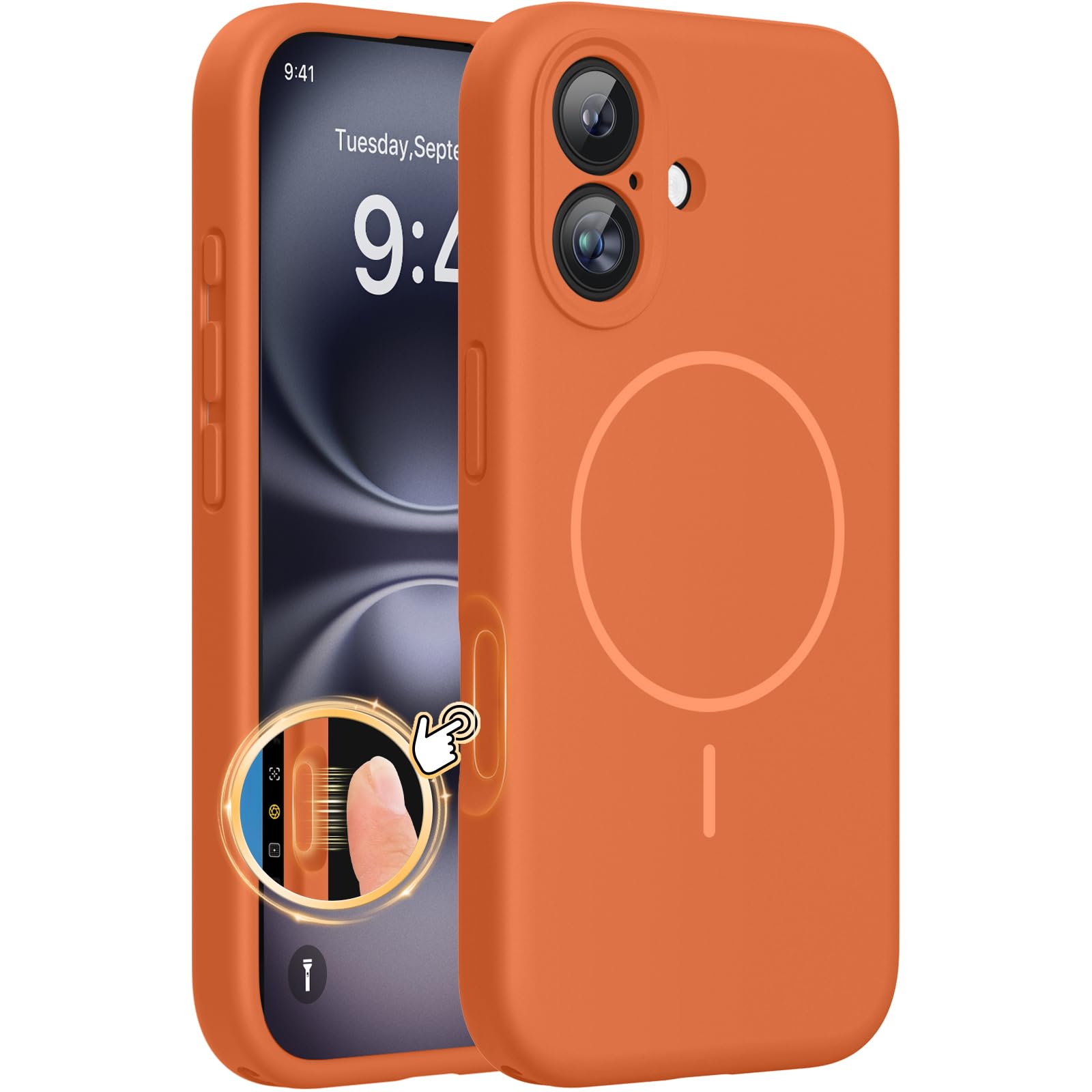 Silicone & Magnetic for iPhone 16 Case, Orange