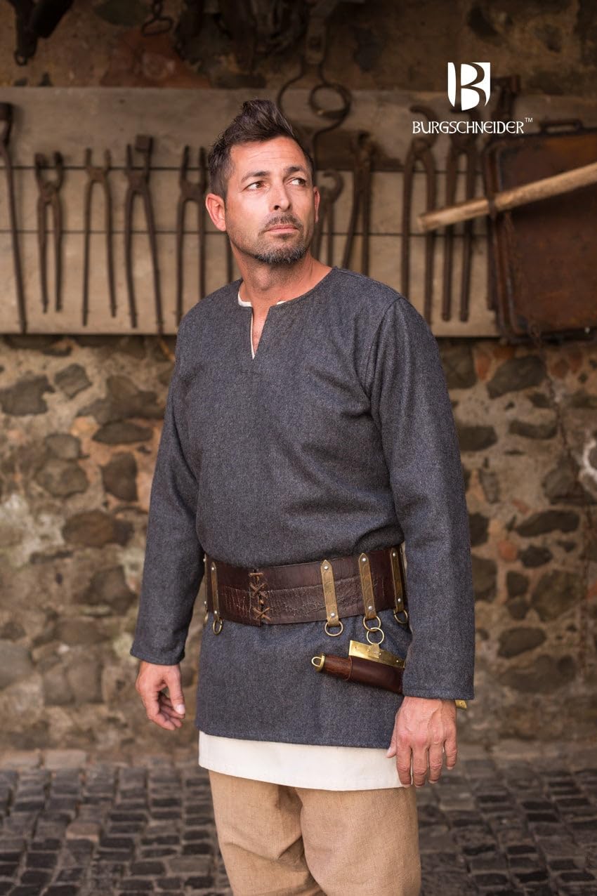 Burgschneider Średniowieczna tunika Wikingów dla mężczyzn Lodin tkanina wełniana - odzież historyczna i szata na LARP i cosplay oraz na rynek średniowieczny
