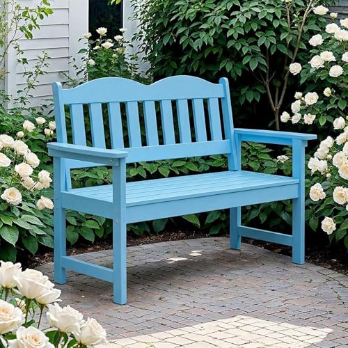 GarveeLife 2-Person Poly Lumber Garden Bench, Slatted Patio Loveseat, Weather-Resistant Outdoor Seating for Yard, Garden, Porch, Park or Backyard, Blue by GarveeLife - Used condition - Image 4