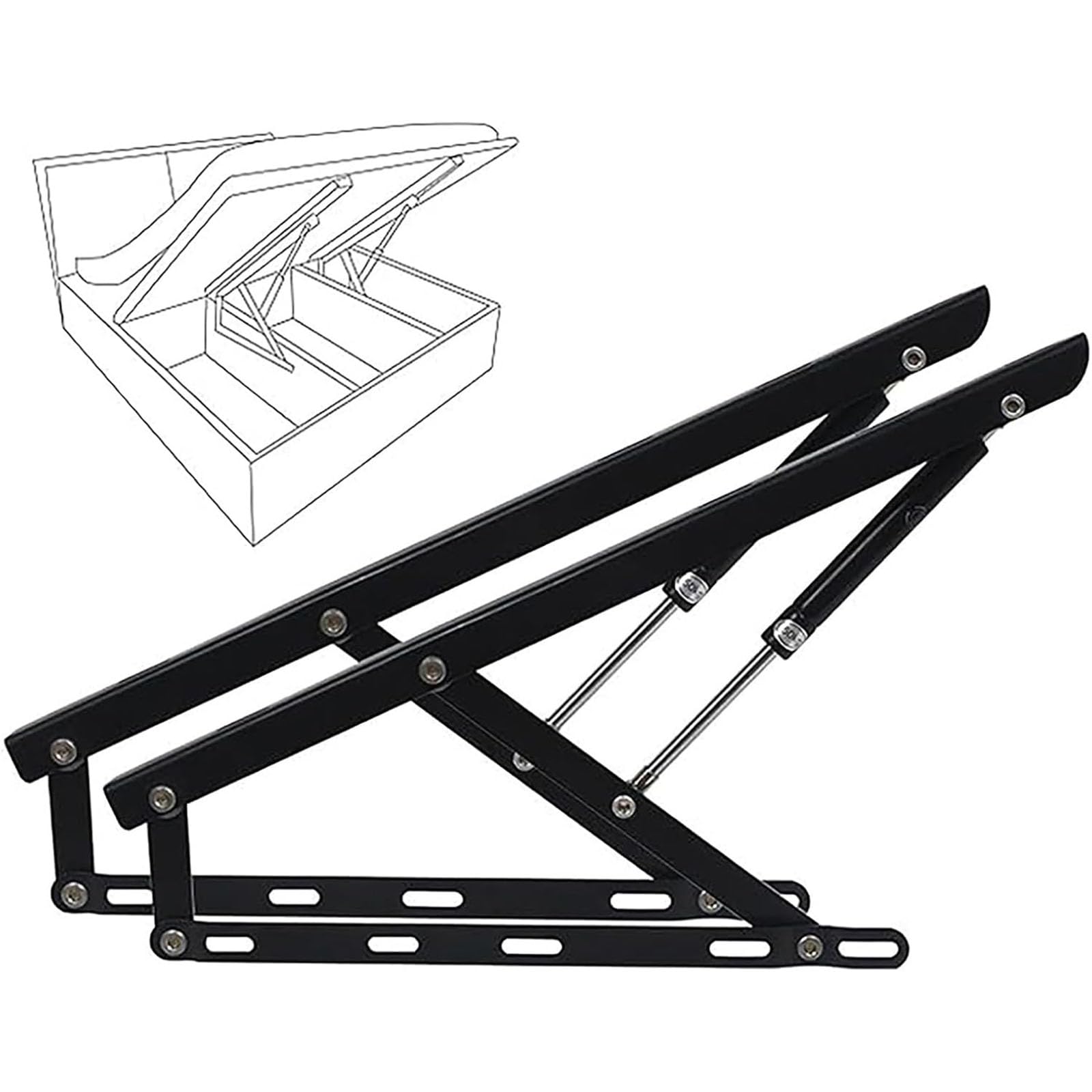 Bisagras De Somier De Alta Resistencia, Mecanismo Hidráulico De Elevación De Cama, Mecanismo Elevador De Cama, Soporte De Elevación Con Amortiguador De Gas, Para Banco Con Caja De Juguetes, Negro, 15