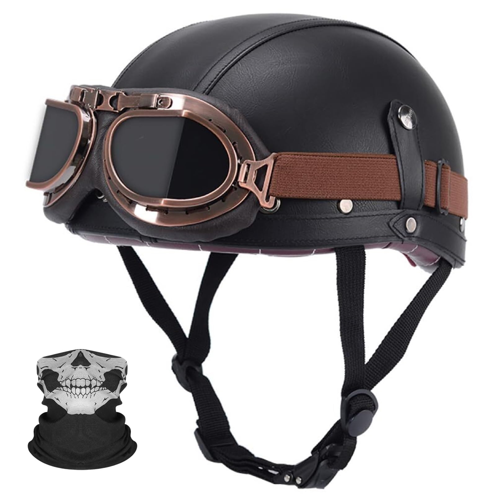 Kask Motocyklowy Typu Orzeszek Retro, Klasyczny Urban Jet z Goglami i Maską Czaszką, ECE 22.06, Skorupa Anti-Mushroom do Cruiser Bobber Chopper