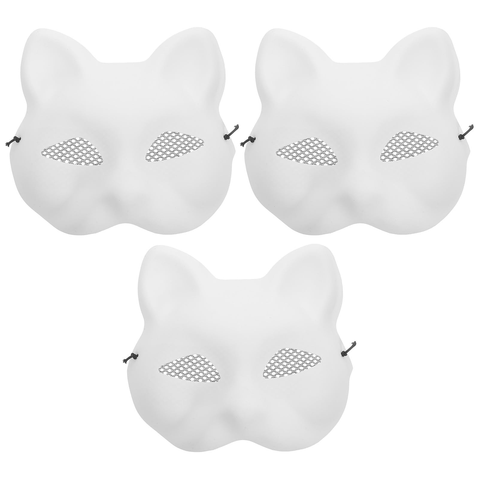 Vaguelly 3Pcs Cat Masks, Masks Halloween Unpainted Fox White Paper DIY Blank Animal Half for Carnival Cosplay Costume Masquerade Props