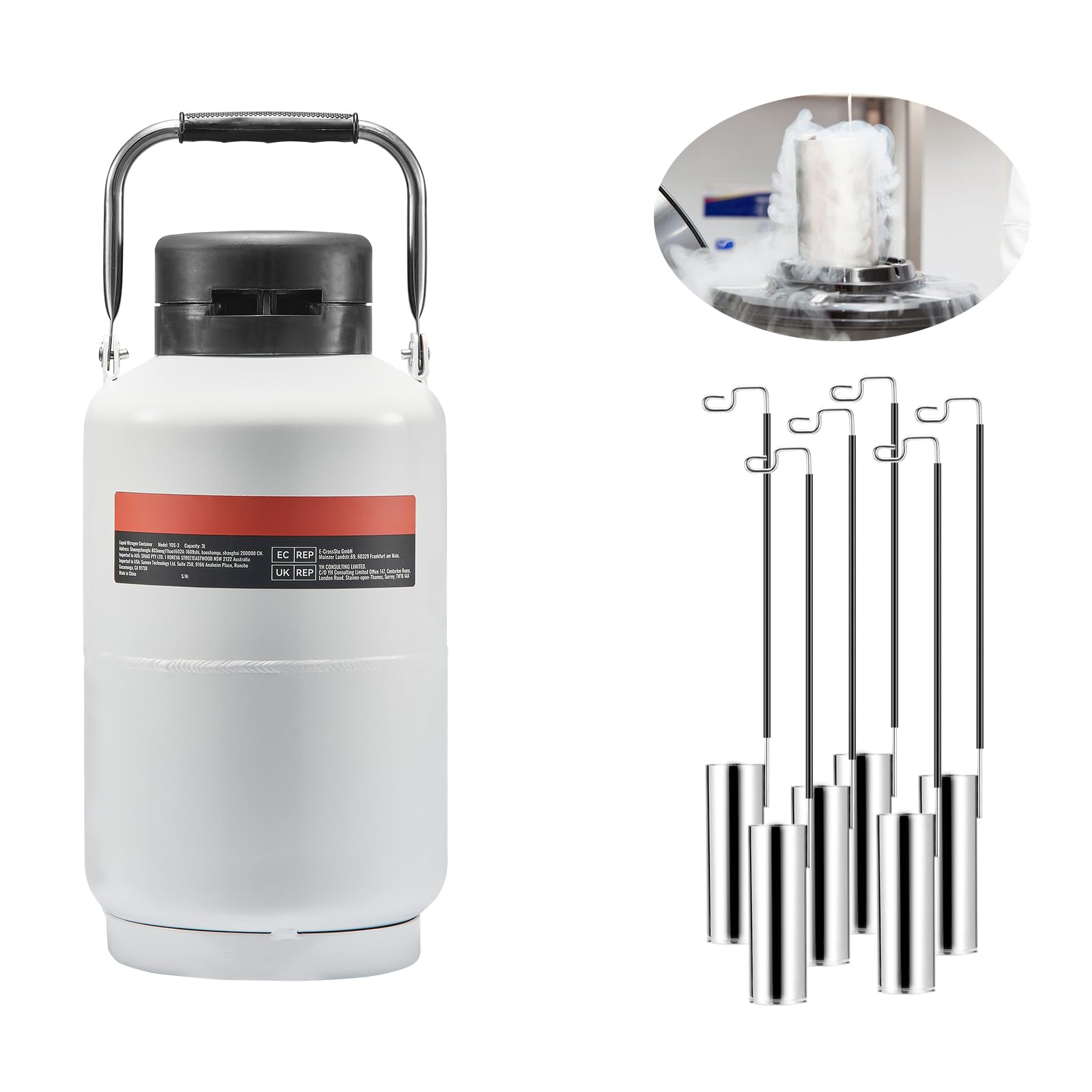 Happybuy 3L Liquid Nitrogen Tank, Aluminum Alloy LN2 Dewar with 6 Canisters, Carry Bag & Straps, Cryogenic Tank for Beauty, Semen Preservation & Scientific Use