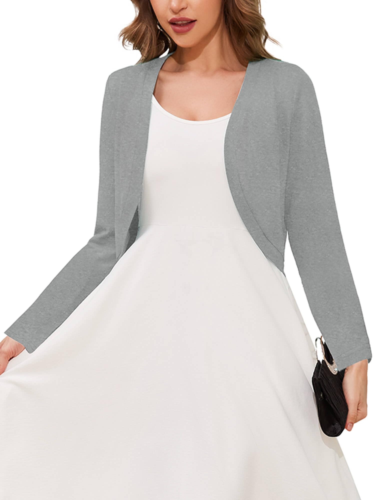 Heymoments Women's Long Sleeve Thin Kintted Shrugs Sweaters Lightweight Cropped Tops Open Front Cardigan for Dress