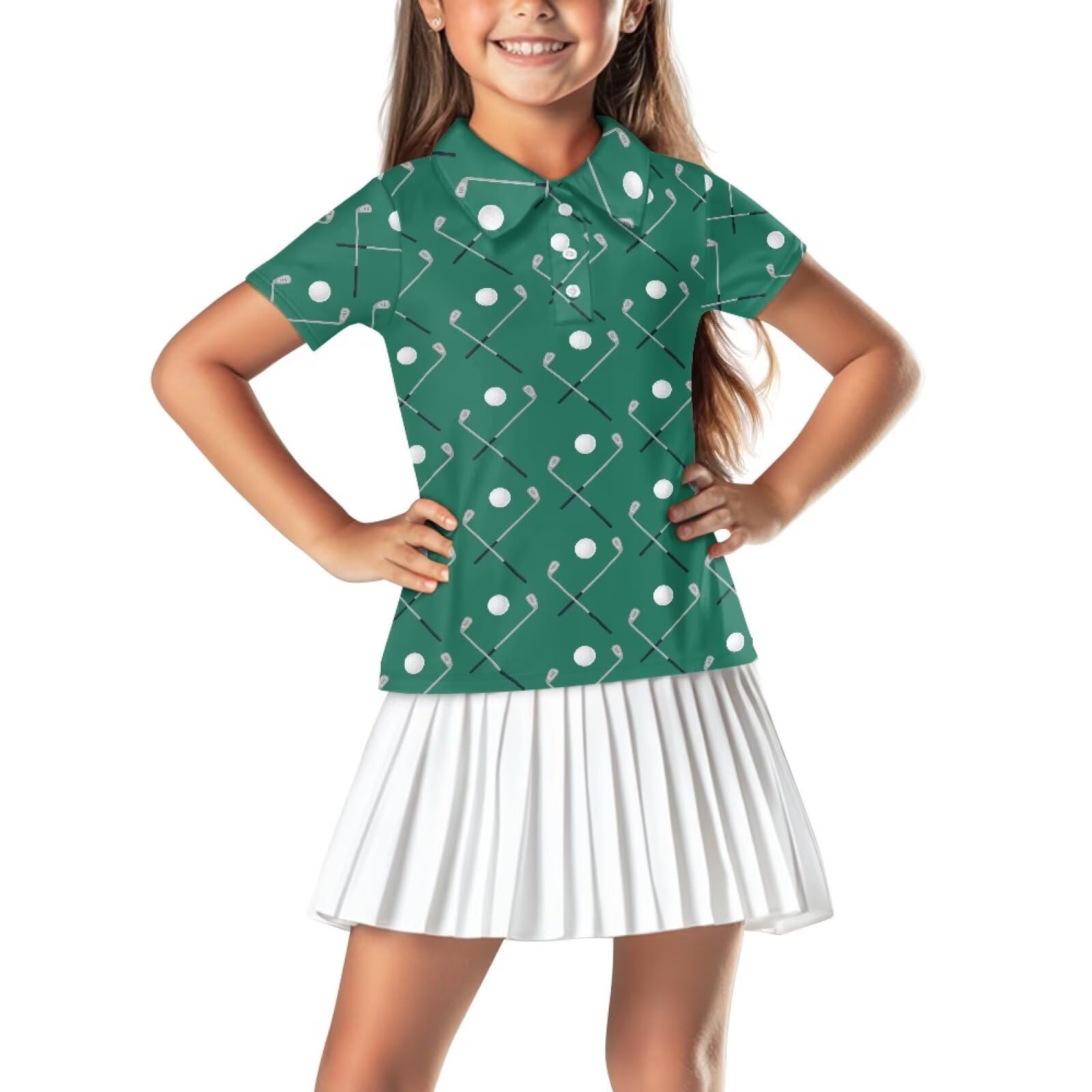 Girls Short Sleeve Golf Shirt 3 Button Up Lapel Collar Tennis Shirts Quick Dry Uniform Athletic Tank Tops for 5-14Y