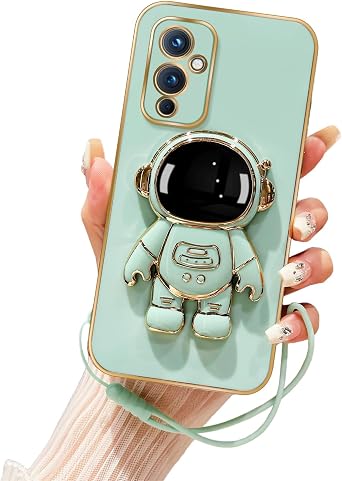 OnePlus 9 Phone Case Cute Astronaut Case with Stand, Luxury Plating, Cyan