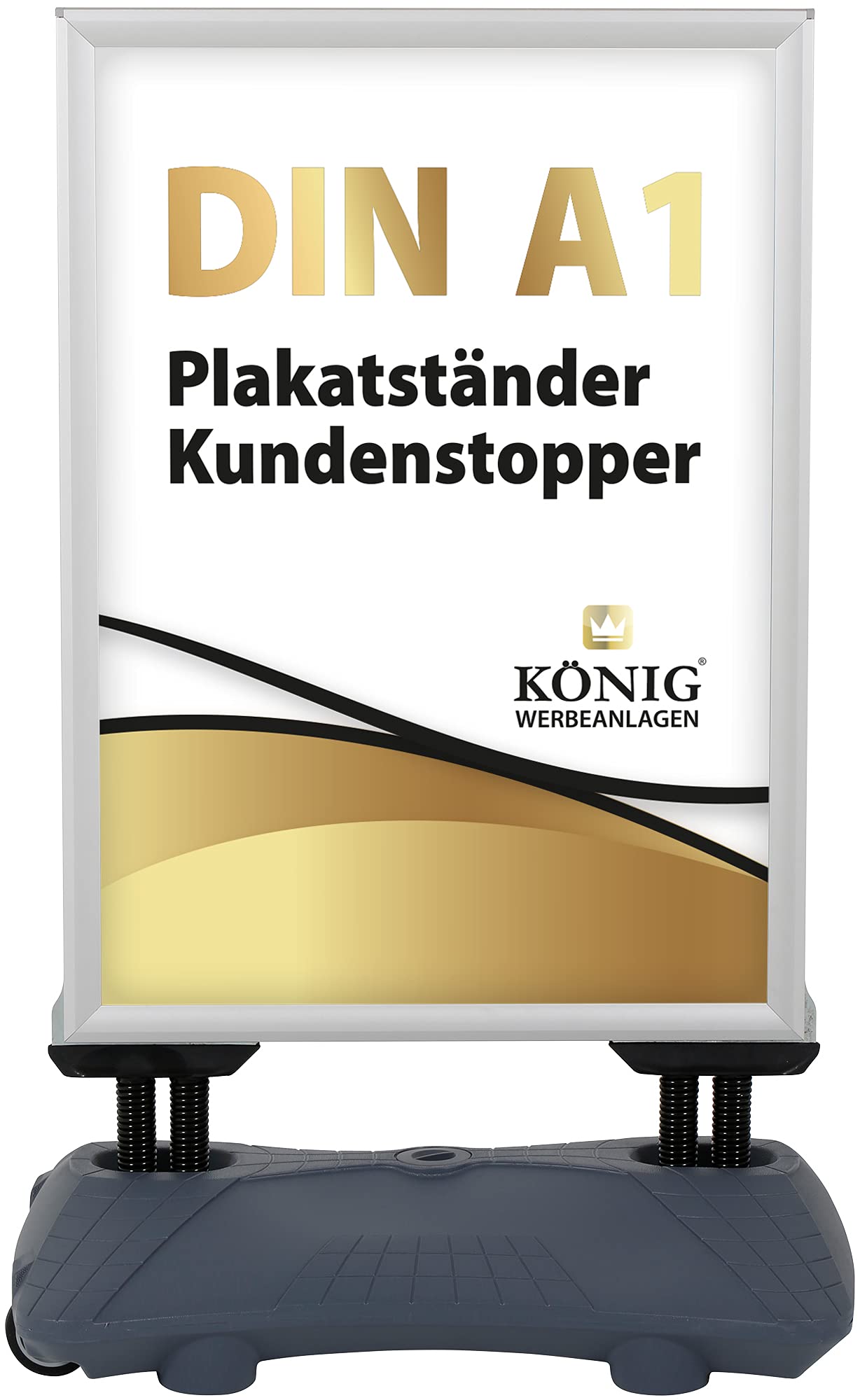 Dreifke Plakatständer Keitum Wind Line Plus DIN A1 silber| beidseitig für 2 Plakate | stabiler Fuß für sicheren Stand bei Wind und Wetter | entspiegelte Schutzscheiben | Kundenstopper Aufsteller