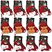 Ivenf Christmas Mini Stockings, 12 Pcs 6.25 inches Felt with 3D Santa Snowman, Gift Card Silverware Holders, Bulk Treats for Neighbors Coworkers Kids Cats Dogs, Small Rustic Red Xmas Tree Set