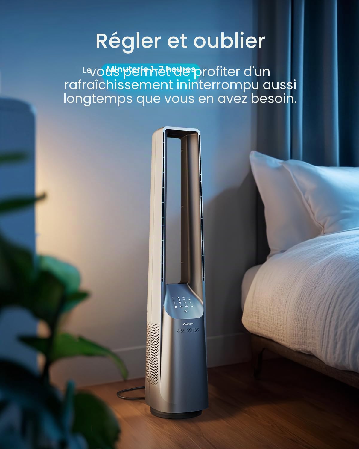 Pro Breeze Ventilateur Colonne Sans Pale - Ventilateur Tour Silencieux, Hauteur 101 cm avec 6 Vitesses, Oscillation 60°, Ventilateur Sans Lame Rafraichisseur d'Air Bladeless - Argentée