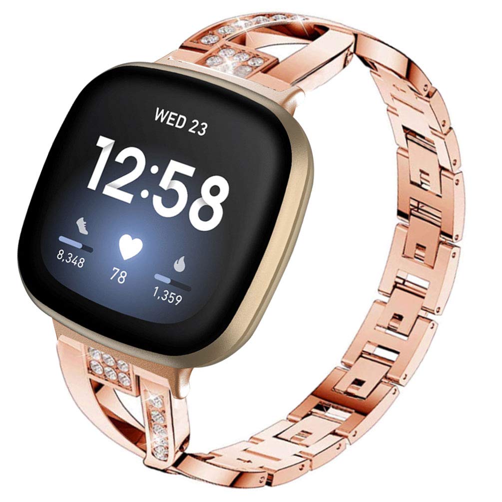Sankel Bling Band Compatible for Fitbit Versa 4 / Versa 3/ Fitbit Sense 2/ Sense Band, Women Metal Replacement Bracelet Jewelry Strap Wristband for Fitbit Versa 4/Versa 3 /Sense 2/Sense Smartwatch