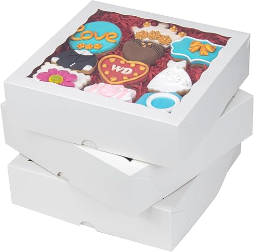 Miniatura 1 de RomanticBaking 15 cajas de panadería de 8 x 8 x 2 pulgadas con ventana para tartas, cajas de galletas, cajas de fresas cubiertas de chocolate, cajas