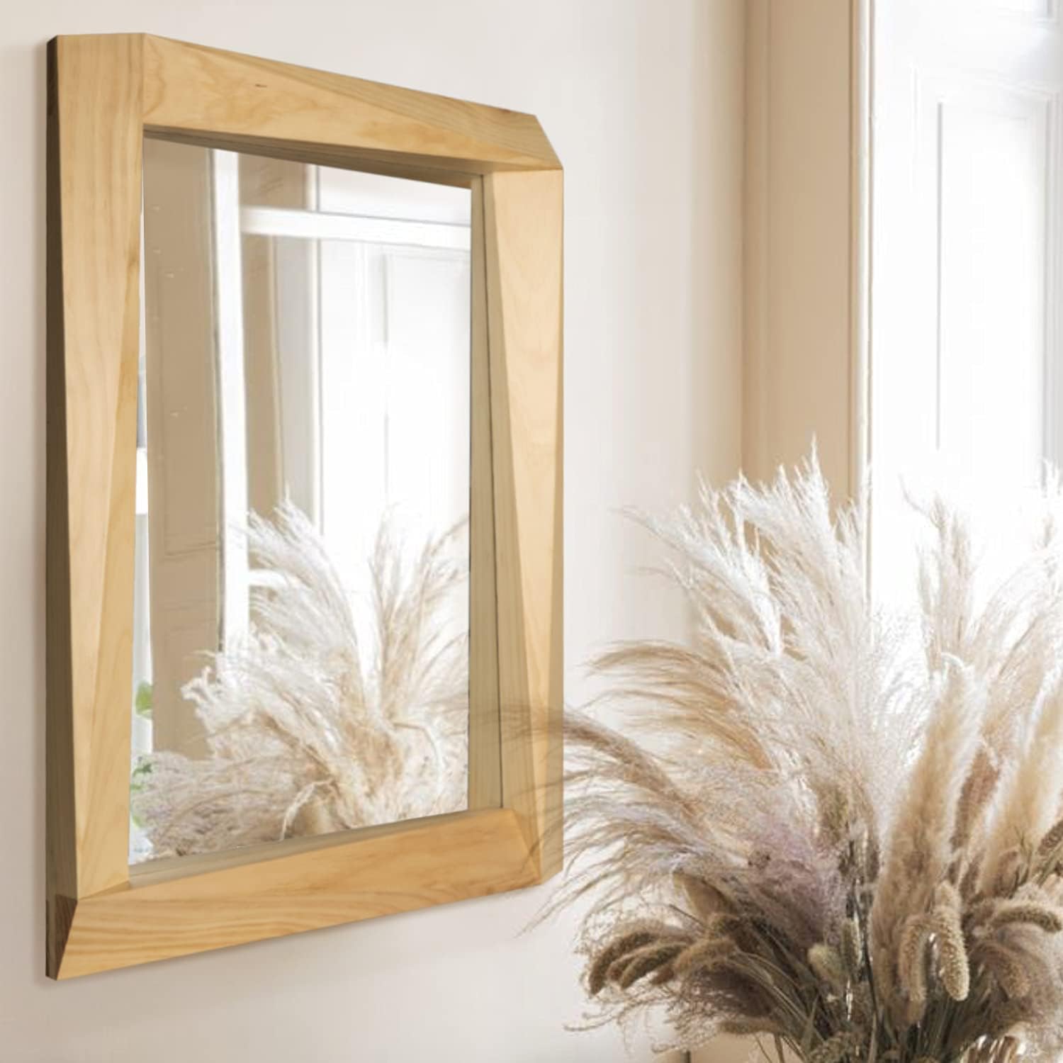 Wooden Framed Wall Mirror,Natual Vanity Wood Mirror for Wall,Vertical or Horizontal Hanging 32"X24" (Wood)