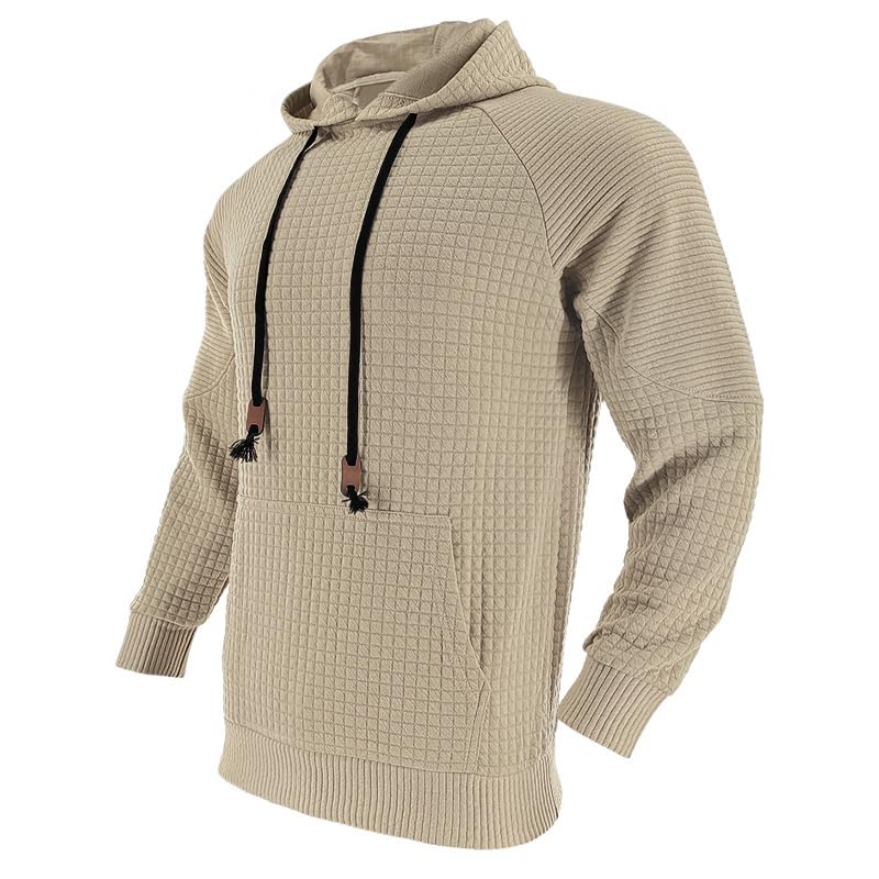 Mens Pullover Casaul Long Sleeve Hoodies Drawstring Waffle Knit Hooded Sweatshirt Slim Fit Lightweight Comfy Shirts2