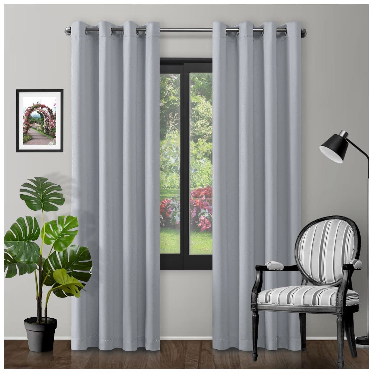 GC GAVENO CAVAILIA Blackoutout Grommet Eyelet Door Curtains | 66X90 Inch Fully Lined Thermal Insulated Curtains | Luxury Noise-Reducing & Energy-Efficient Curtain In Silver | Home Window Treatment
