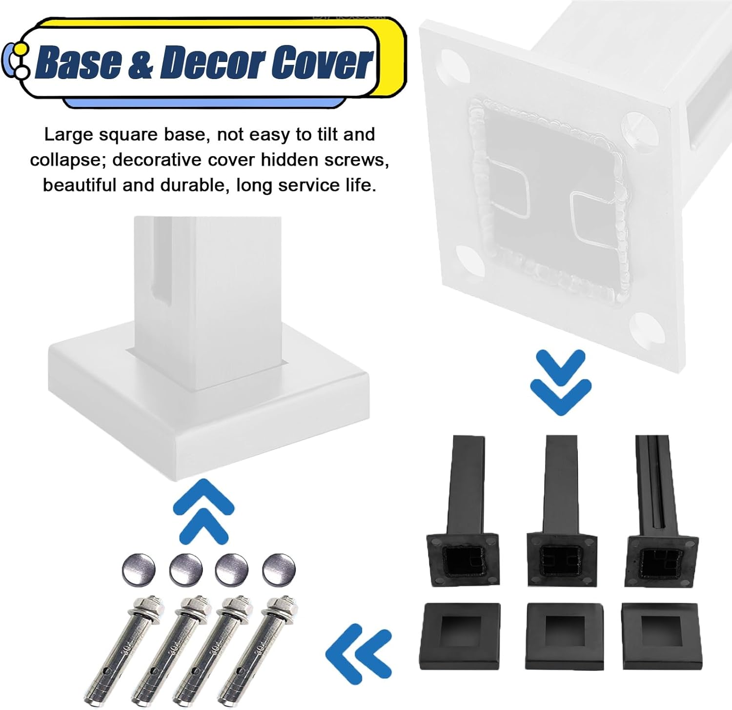 White Stainless Steel Glass Balustrade Post - Durable Railing Column for Deck, Balcony, Hallway, Stairs - Fits 3/8" to 1/2" Thick Glass Panels - Outdoor/Indoor Guardrail