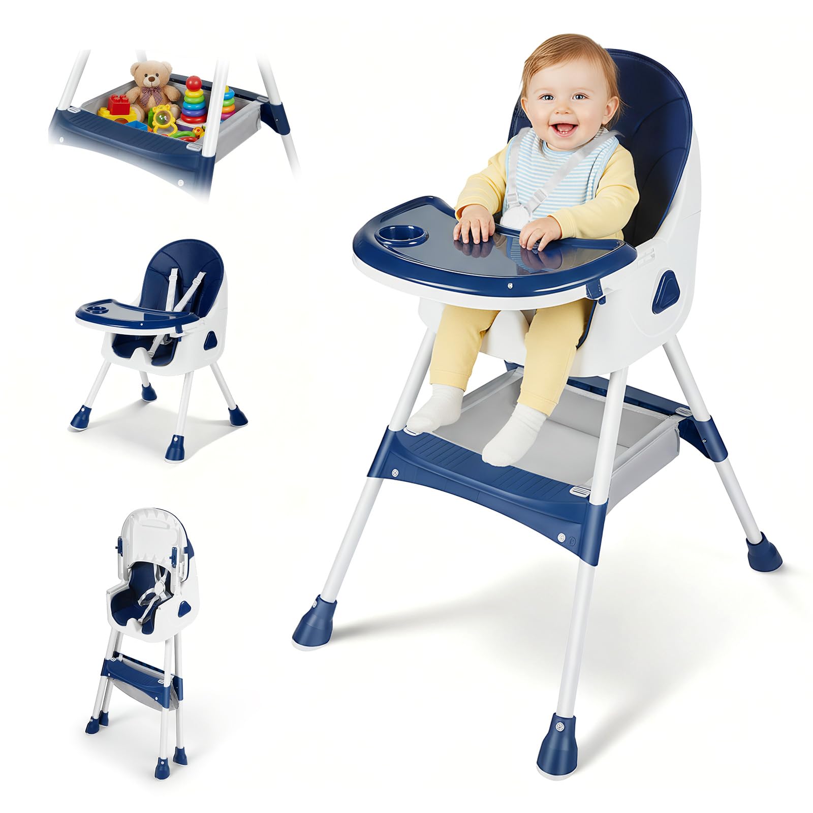 Seggiolone pappa 3 in 1, con vassoio rimovibile (blu)