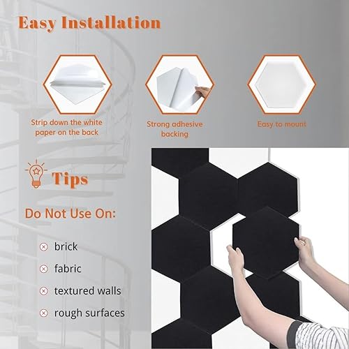 Miniatura 4 de Paneles acústicos, paquete de 12 paneles de espuma autoadhesivos a prueba de sonido, 12 x 10 x 0.4 pulgadas, paneles de pared insonorizados de alta