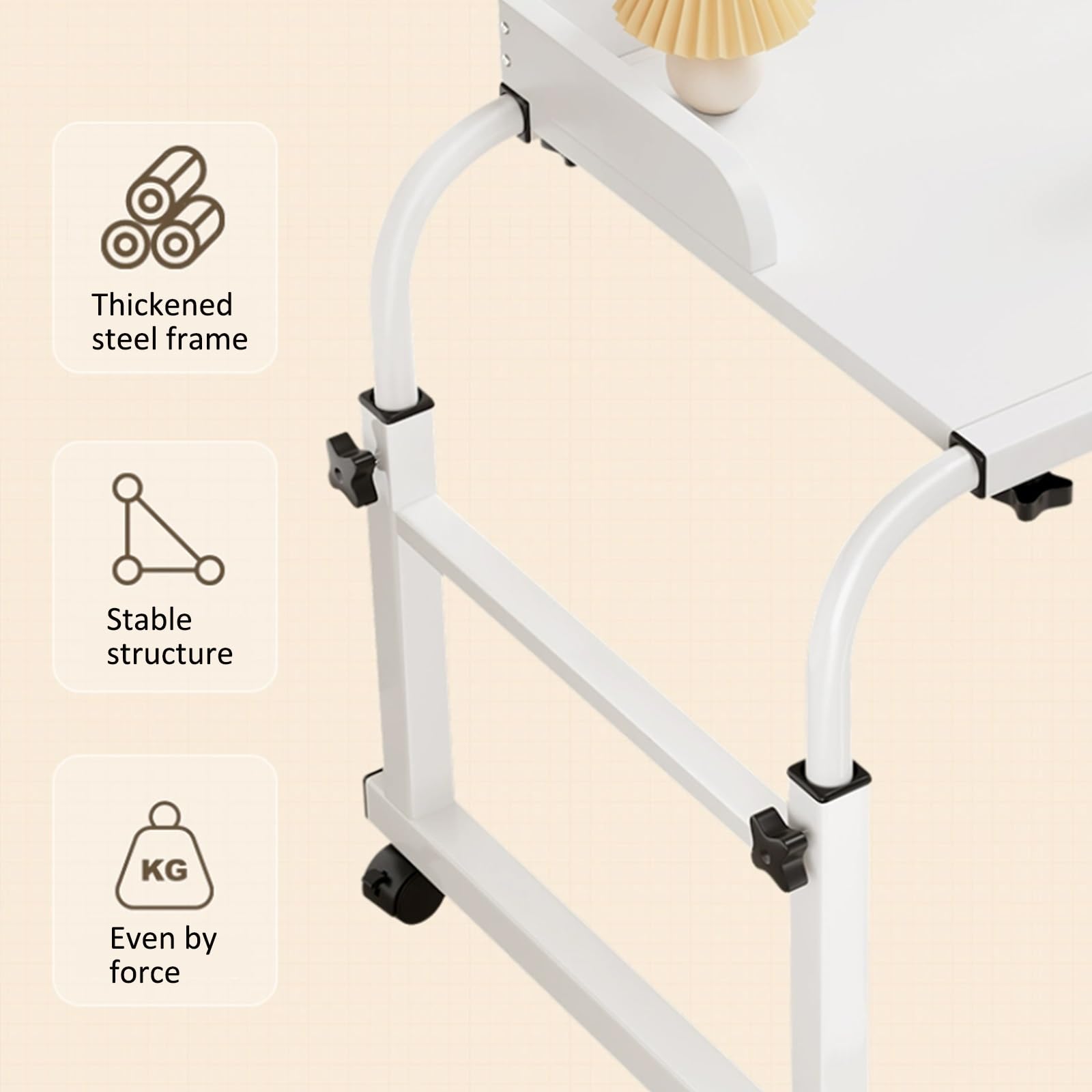 Mesa ajustable con ruedas, mesita de noche ajustable en altura para un fácil acceso y comodidad en la cama o silla