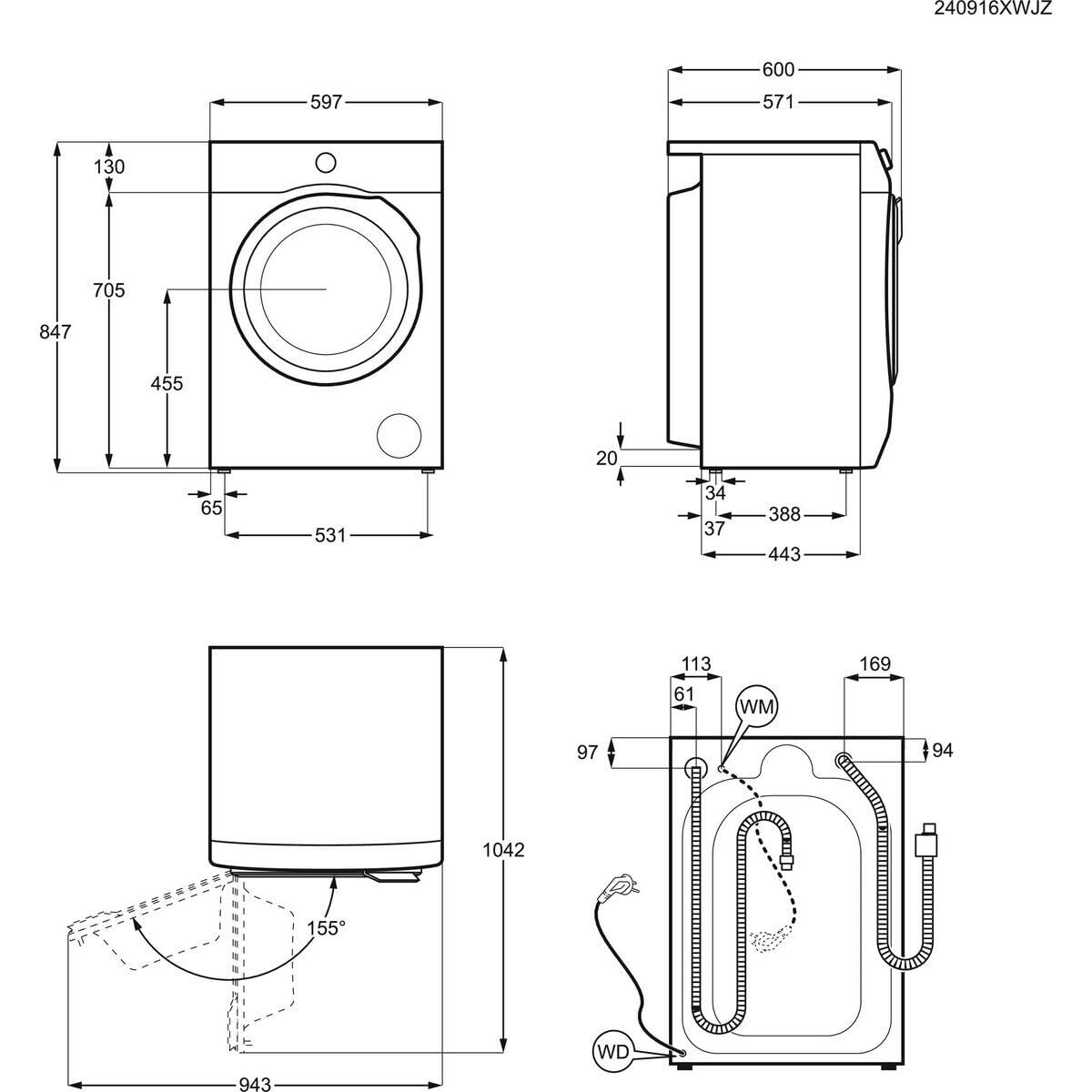 AEG LWR7194M4B Lavasecadora de Carga Frontal, Lava 9 Kg, Seca 6 Kg, Libre Instalación, 1400 rpm, Motor Inverter, Programa Rápido, Nonstop 60 min, Panel LCD, Puerta XL Negra, Clase A, Fabricado en UE