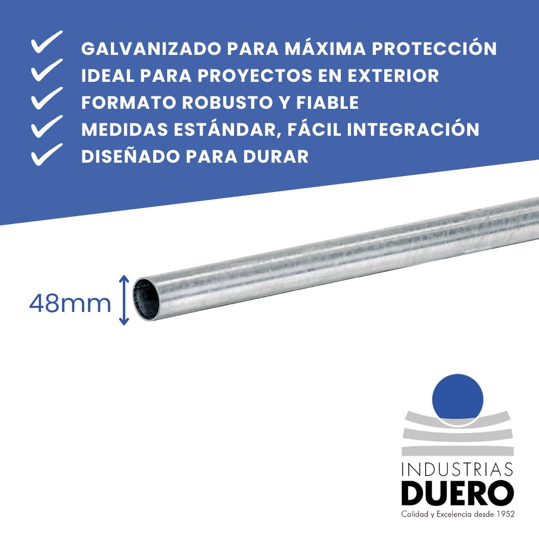 TUBO REDONDO ACERO GALVANIZADO - Sección Ø48 mm - Longitud 2000 mm - Espesor 2 mm - 3 Unidades - Acero galvanizado en caliente