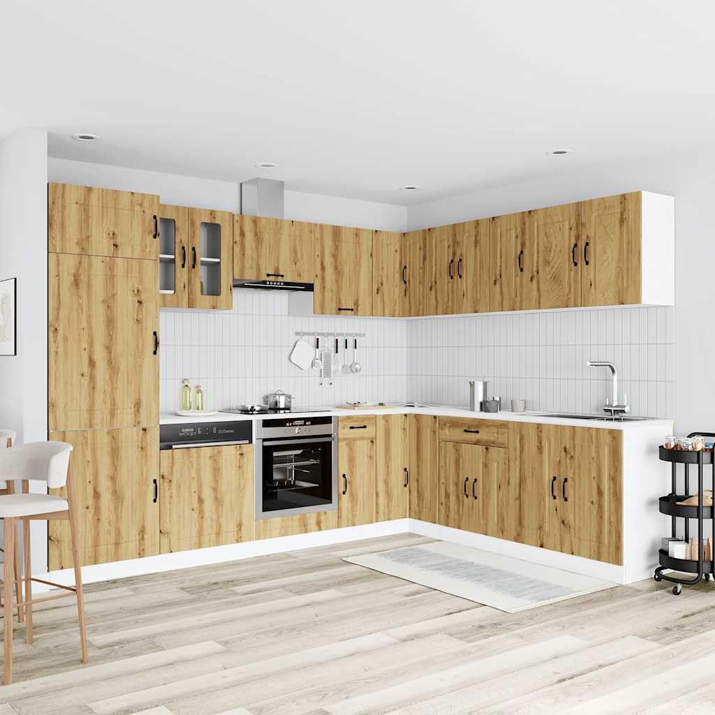 Kalmar 14-częściowy zestaw szafek kuchennych, materiał pochodny z drewna Artisan Oak Wood, przechowywanie ample do organizacji kuchni, trwały i łatwy do czyszczenia