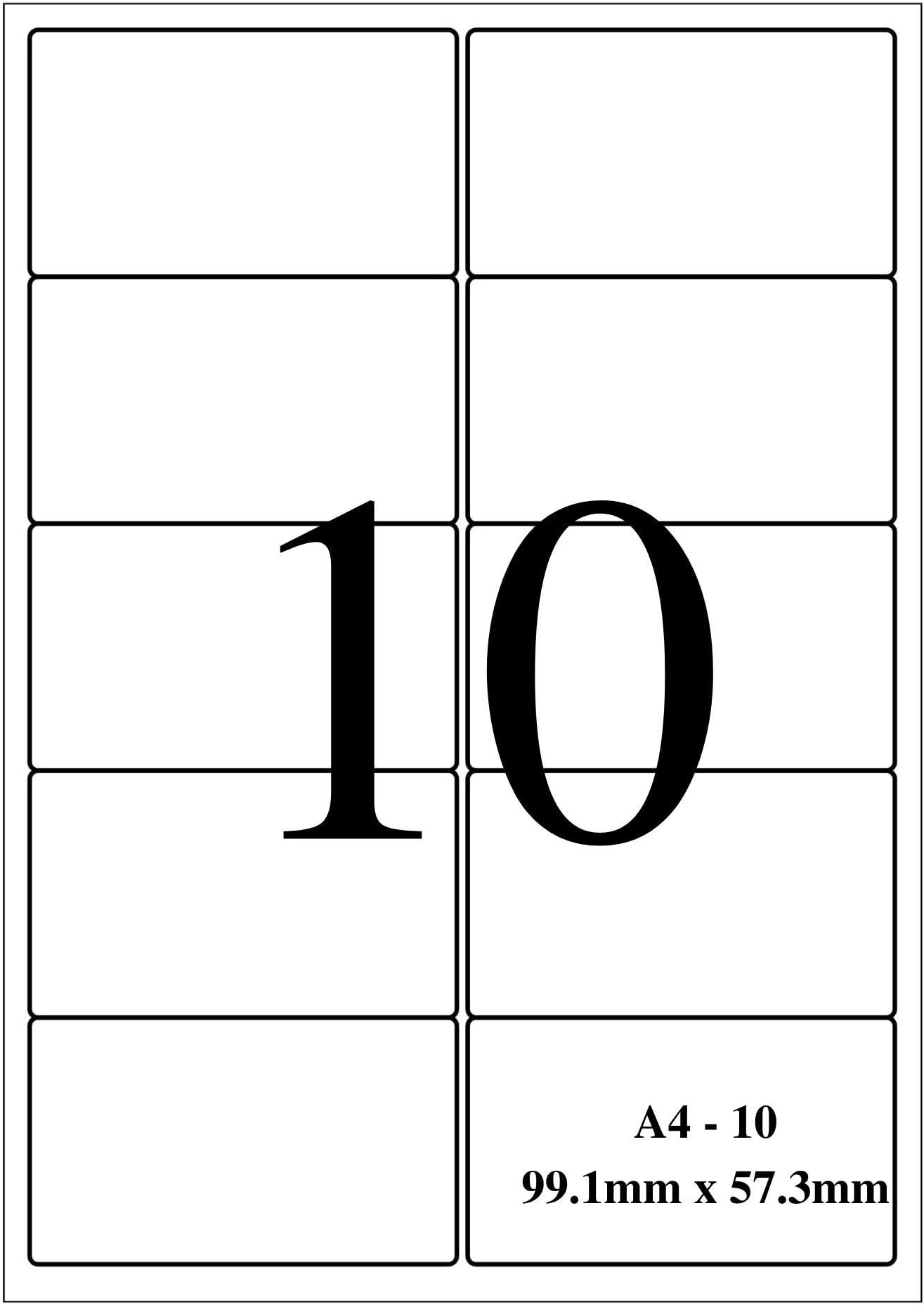 A4 Size White Self Adhesive Label/Sticker for Printer (Inkjet/Copier/Laser) - 10 Sticker Per Sheet - 100 Sheets Pack (A4ST10-100 Sheets)
