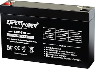 ExpertPower EXP670-6V 7Ah Rechargeable 6V Battery for Ride On Toys, Emergency Light, Replacement for PEA6V65F3, Enduring 3FM7, UB670 Sealed Lead Acid (SLA) 6 Volt Battery with F1 Terminal