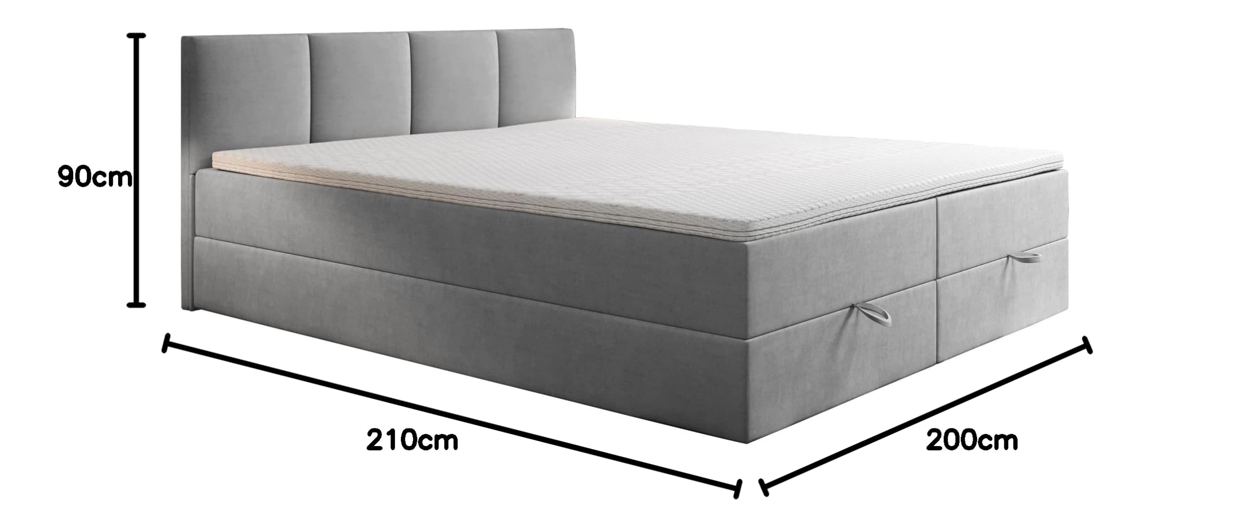 TRADA Matrimoniale con Contenitore 200x200 cm e Materasso Bonell - ROYAL - Letto Elegante con Topper 5 cm - Grigio