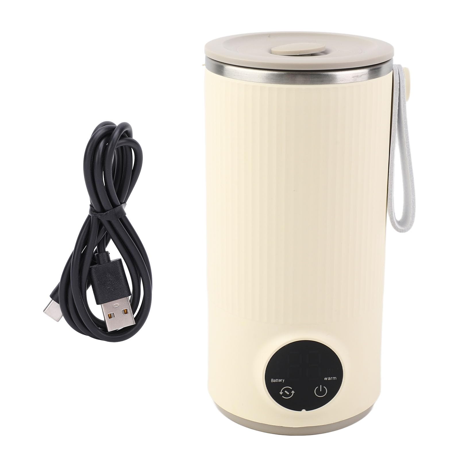 Hervidor Eléctrico Portátil de 400 Ml | Caldera de Agua Caliente Recargable por USB Inalámbrica con Agitador Incorporado para café con Leche, Acero Inoxidable, Calentamiento Rápido a 55 °C