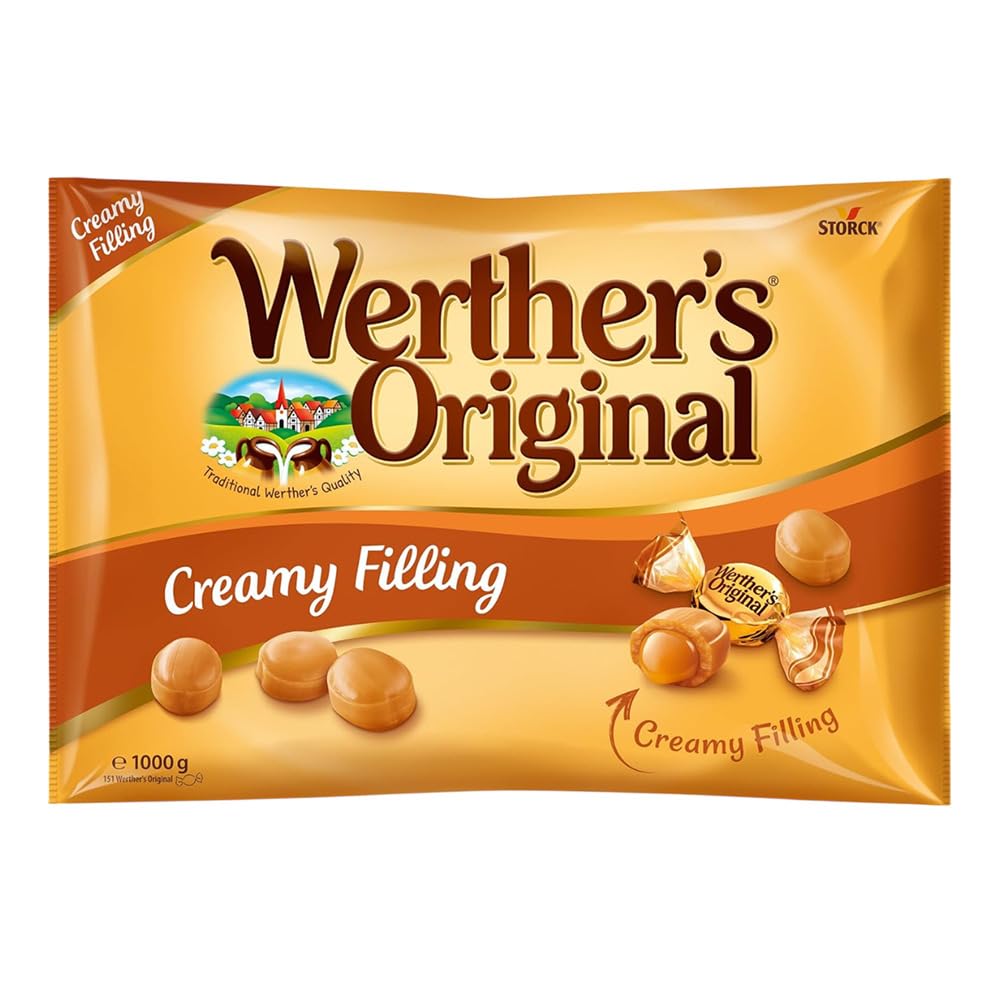 Werther's Original Caramelos Toffee con Relleno de Caramelo - Bolsa de 1kg - Sabor Clásico Cremoso - Sin Gluten y Aptos para Vegetarianos - Ideales para Picar, Compartir y Regalar