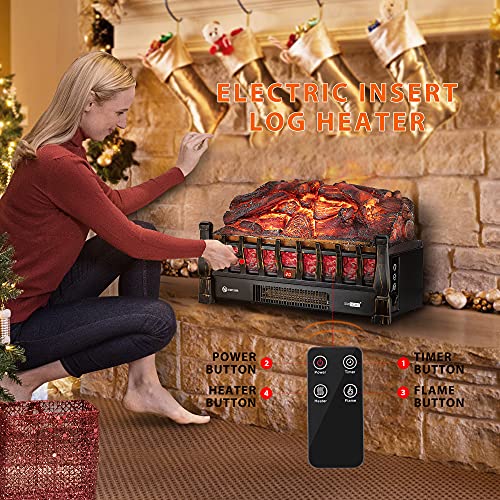 Vivohome 110V Electric Fireplace Insert Log Quartz Realistic Ember Bed Fan Heater With Infrared Remote Controller Golden #TOP5