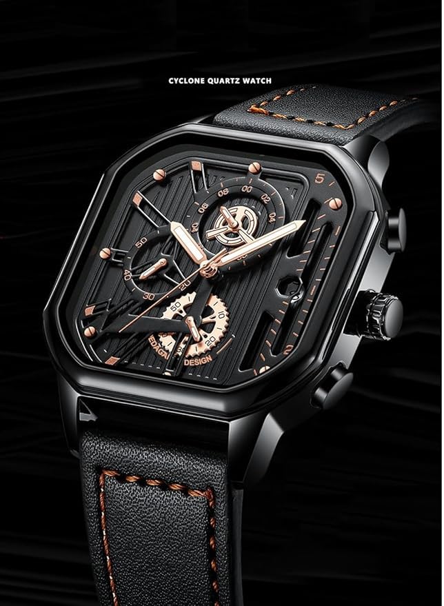 Image of Carlson Raulen Chronograph Waterproof Luxury Fashion Military Sports Rectangle Wrist Watch for Men (Black)