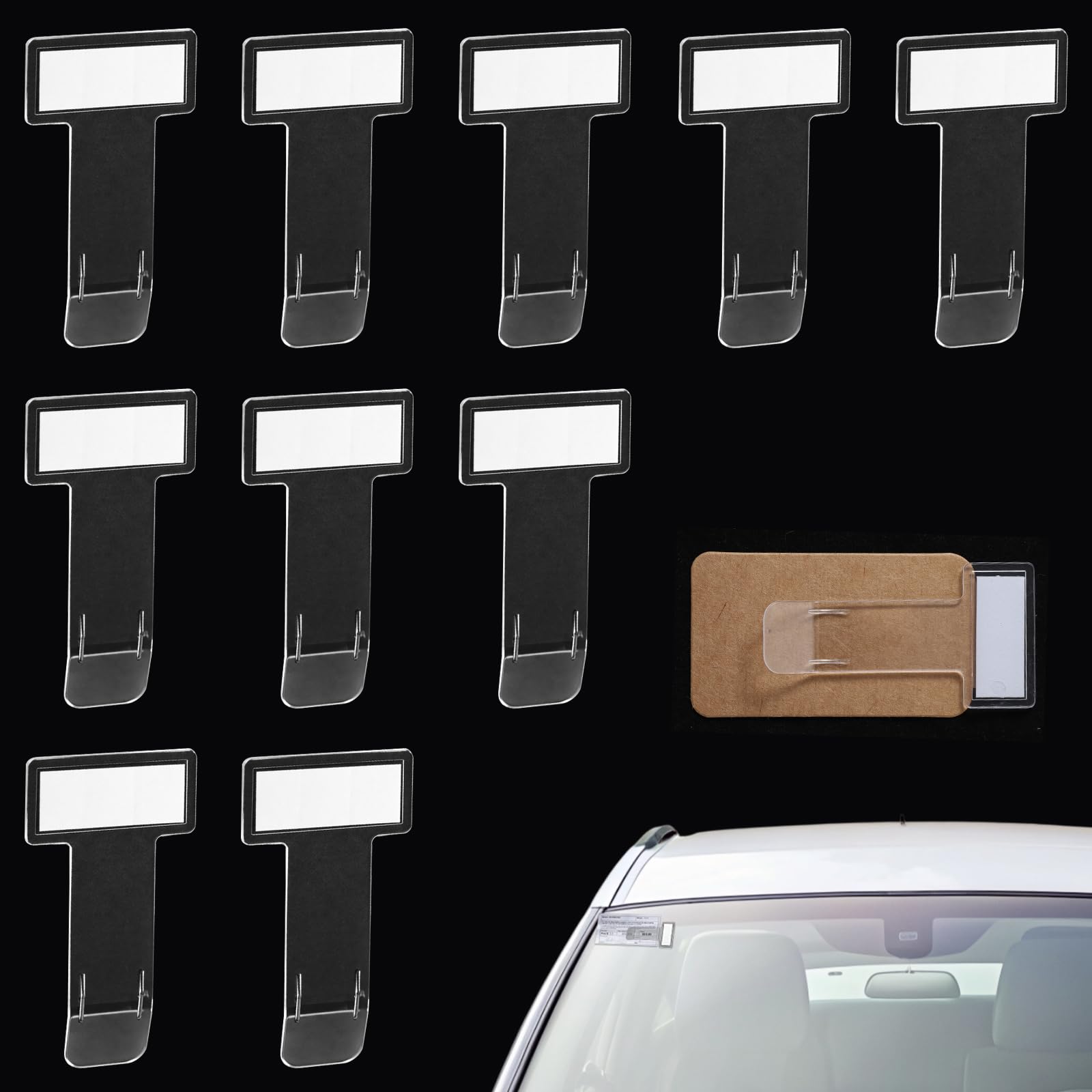 TIESOME 10 piezas de clips para soporte de ticket de aparcamiento, soportes transparentes para parabrisas autoadhesivos, clip para tickets para coches, caravanas, camiones