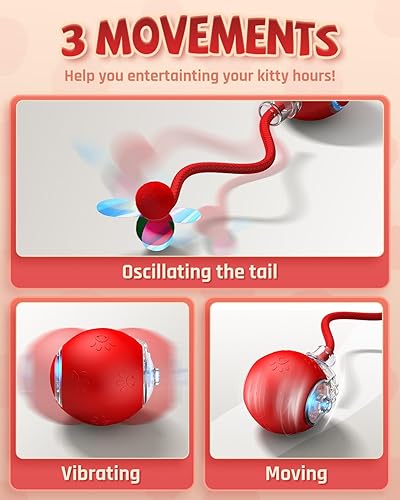 Miniatura 3 de Juguetes interactivos para gatos de interior, 2025 mejorados 360 antimasticación material seguro bola móvil para gatos con cola, juguetes