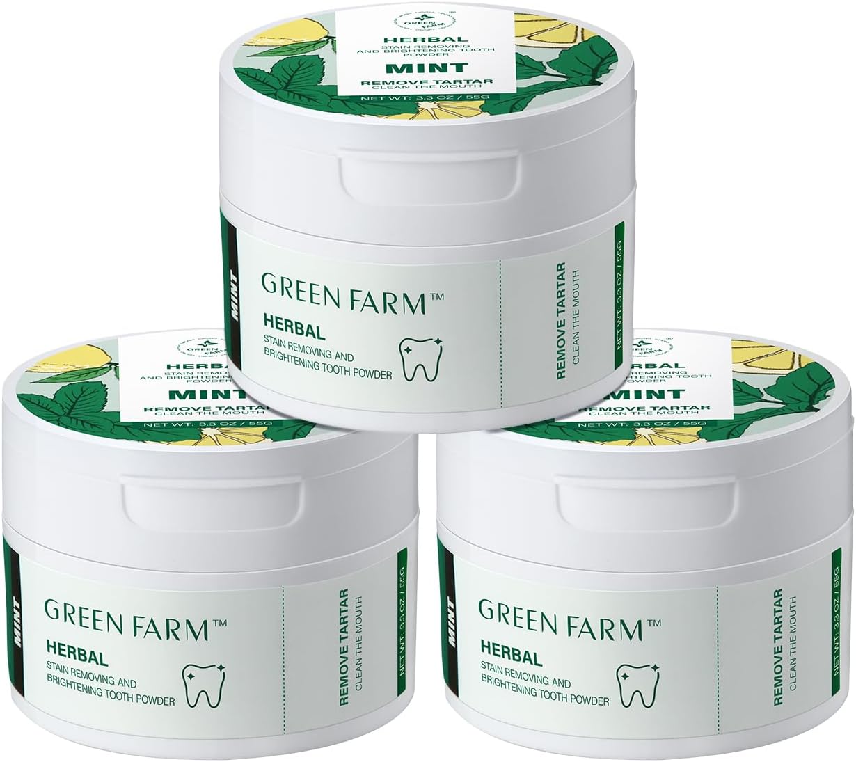 Natural Mint Tooth Powder with Xylitol - Enamel Safe Teeth Whitening Powder for Plaque Removal & Gum Care, Potent Herbal Formula, 3pcs