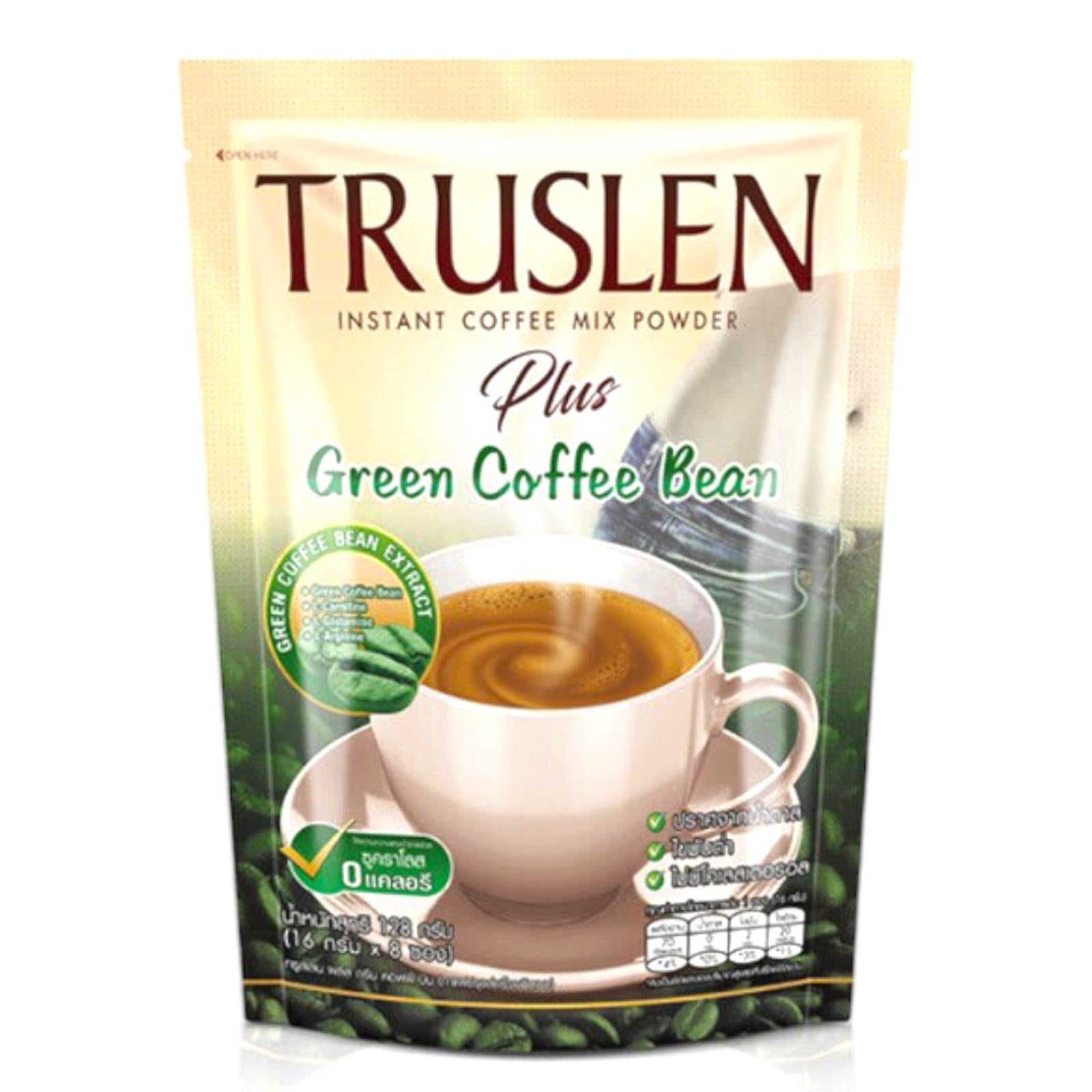 Truslen's Green Coffee Bean Instant Coffee Powder, 16g x 8 Sachets, 128g