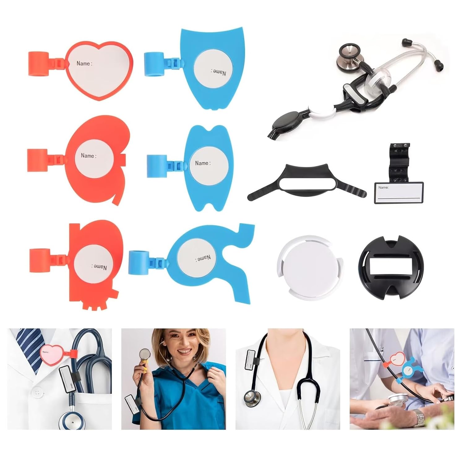 10Pcs Stethoscope Name Tag Personalized for MDF and Littmann Stethoscopes Accessories with Stethoscope Cover Adjustable Yoke Name ID tag Clip Charm for Doctor, Nurse .Medical Student Gift