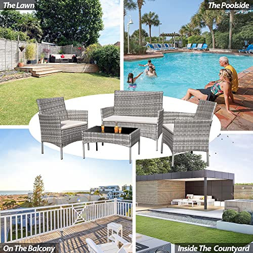 Image of Homall 4 Pieces Outdoor Patio Furniture Sets Rattan Chair Wicker Set,Outdoor Indoor Use Backyard Porch Garden Poolside Balcony Furniture (Grey and Beige)