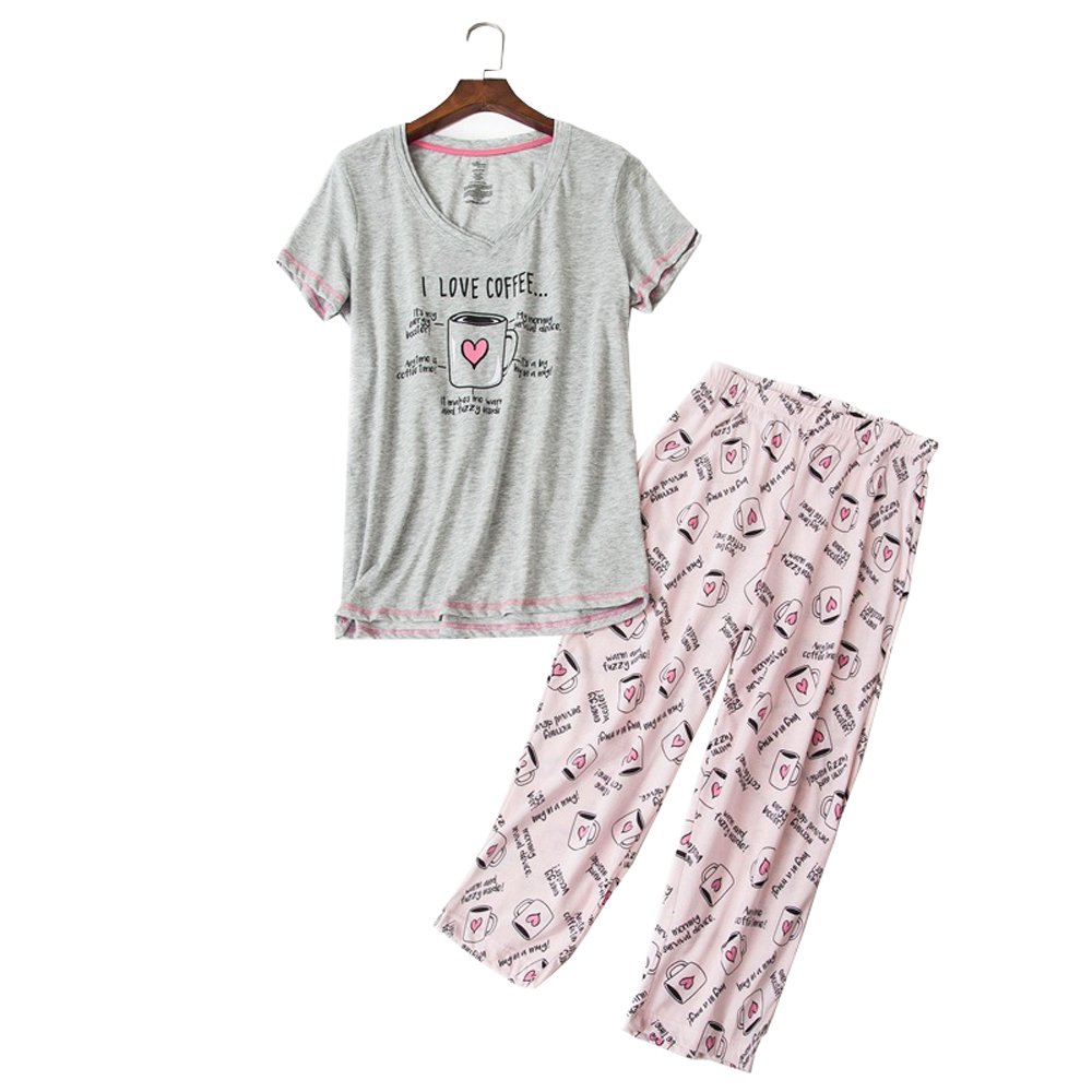 YIJIUWomen's Short Sleeve Tops and Capri Pants Cute Cartoon Print Pajama Sets