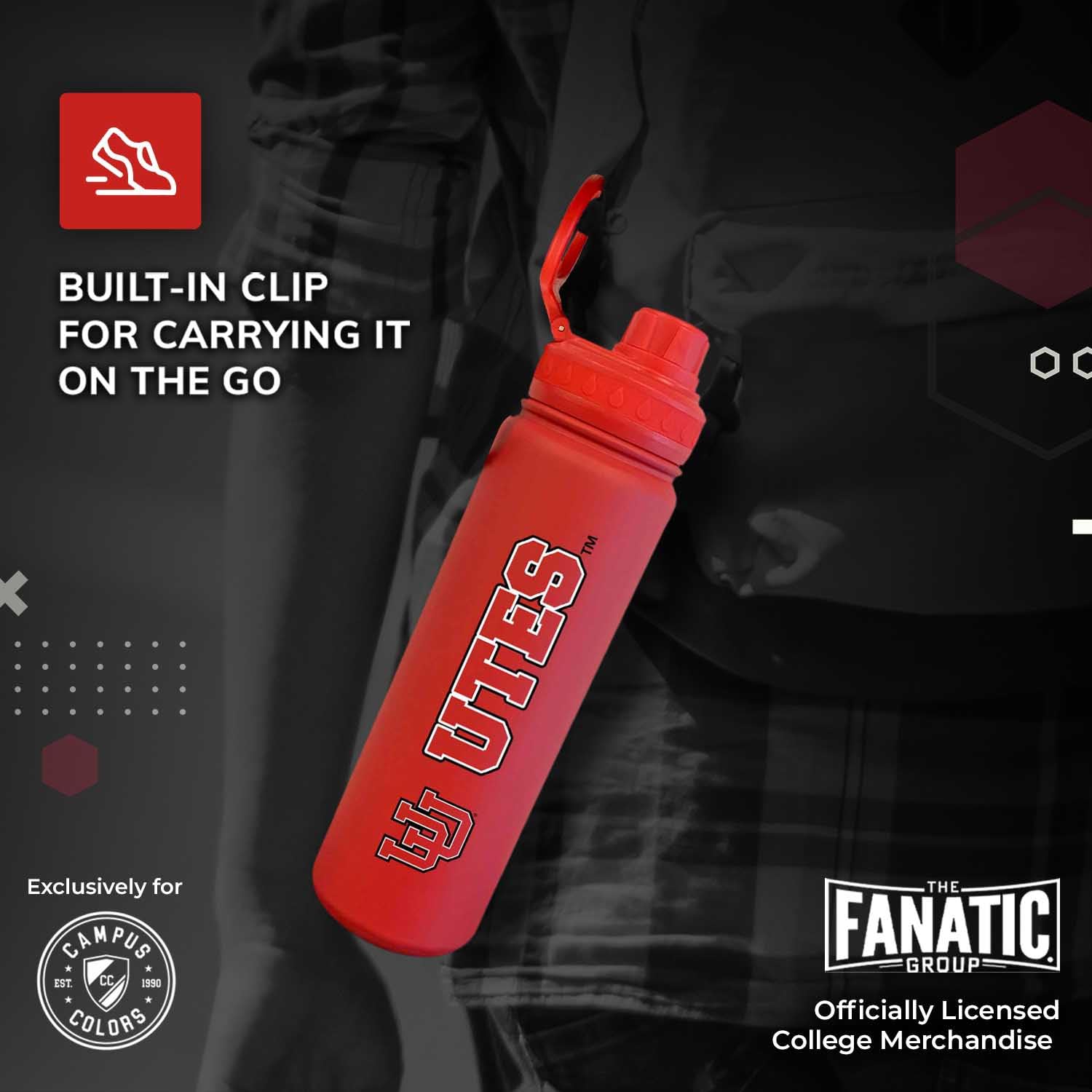 Campus Colors NCAA Stainless Steel Water Bottle – 24 Oz, Illinois State Redbirds, Twist-On Cap, Sweat-Free - View #2
